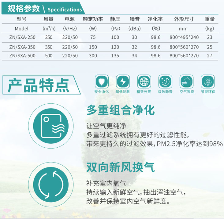 家用PM2.5高效双向流净化一体机 家用PM2.5高效双向流净化一体机